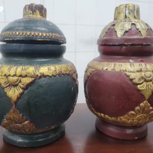 LOT 043: WOODEN JARS.